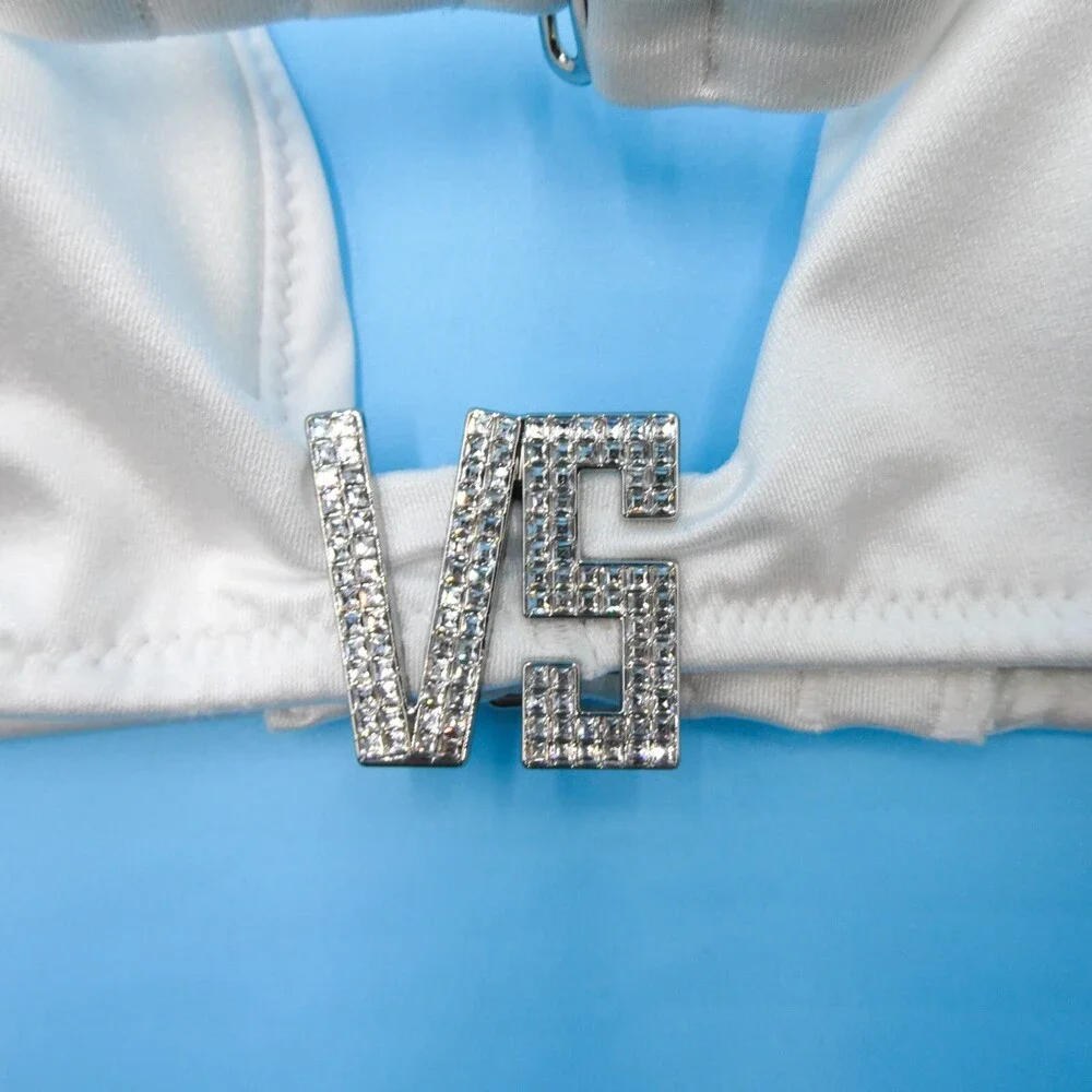 Victorias Secret White XS Rhinestone Metal VS Logo Trianlge‎ Bikini Top Swim NEW - Picture 4 of 7